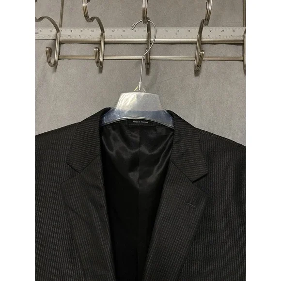 Geoffrey Beene Suit Men 44L Black Striped 2B Career Academia 40.5X29 Pants Luxe‎
